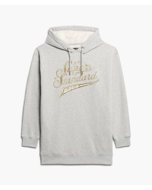 Superdry White Luxe Metallic Logo Hooded Dress