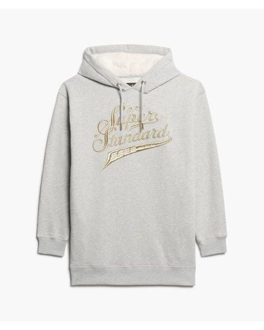 Robe à capuche et logo métallisé luxe Superdry en coloris White
