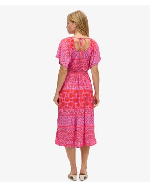 Superdry Pink & Co Printed Cut Out Midi Dress