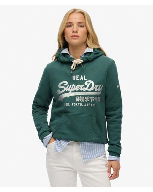 Superdry Green & Co Vintage Logo Metallic Hoodie