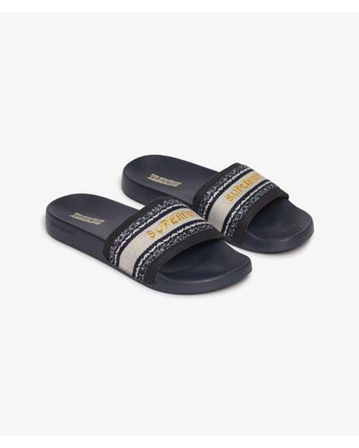 Superdry Blue Vegan Webbing Pool Sliders