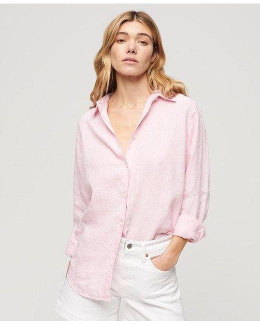 Superdry Pink Casual Linen Boyfriend Shirt