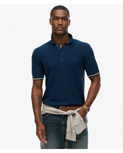 Superdry Blue & Co Knitted Texture Short Sleeve Polo Shirt for men