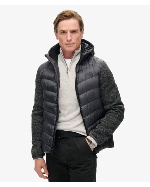 Superdry Gray Hooded Knit Storm Hybrid Jacket for men
