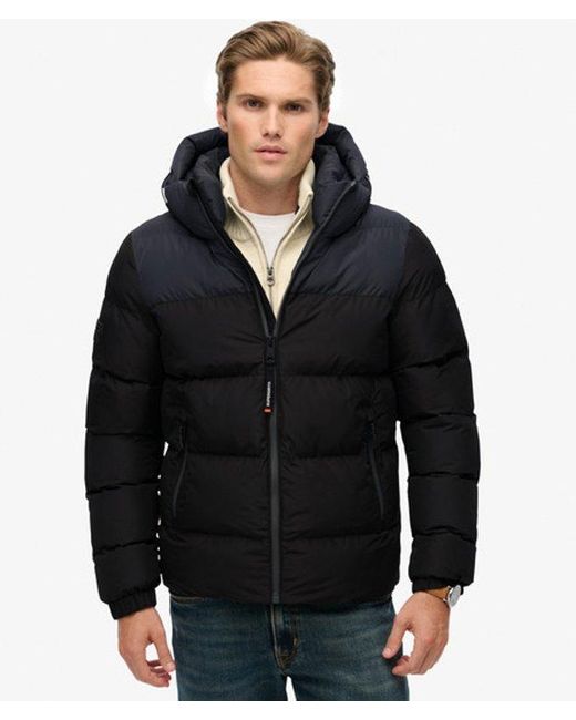Superdry Black Colourblock Hooded Puffer Jacket for men