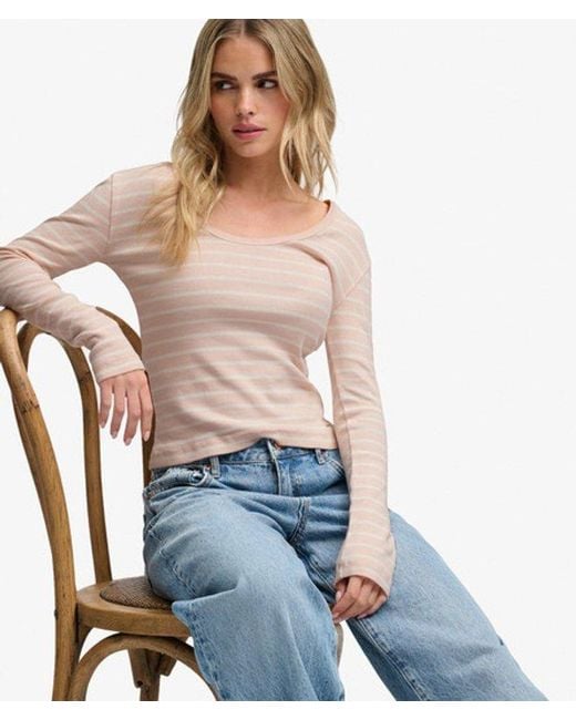 Superdry Blue & Co Athletic Essentials Striped Long Sleeve Top
