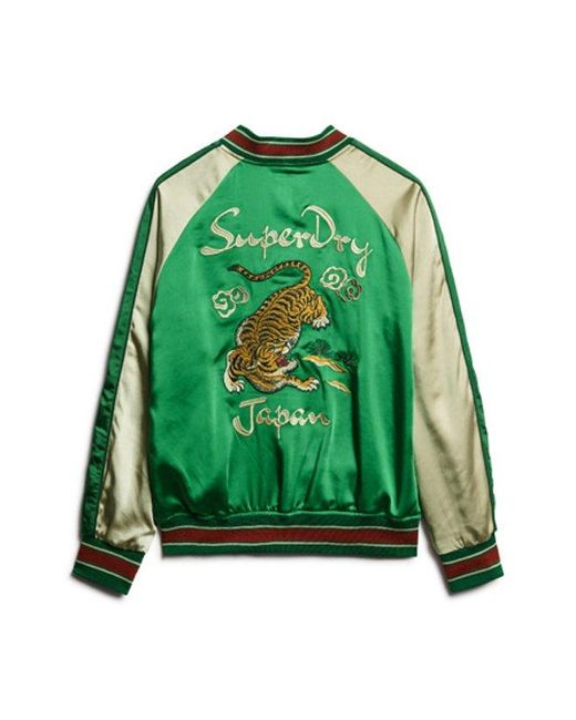 Superdry Green Sukajan Embroidered Bomber Jacket for men