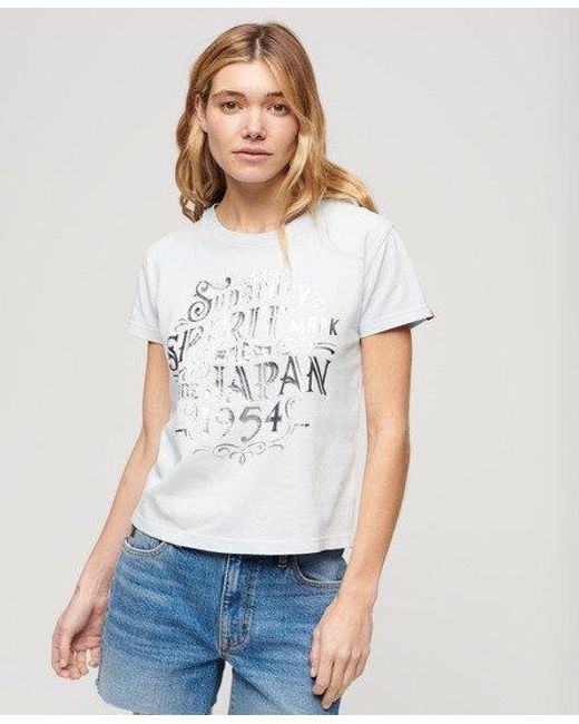 Superdry White Ladies Foil Workwear Fitted T-shirt