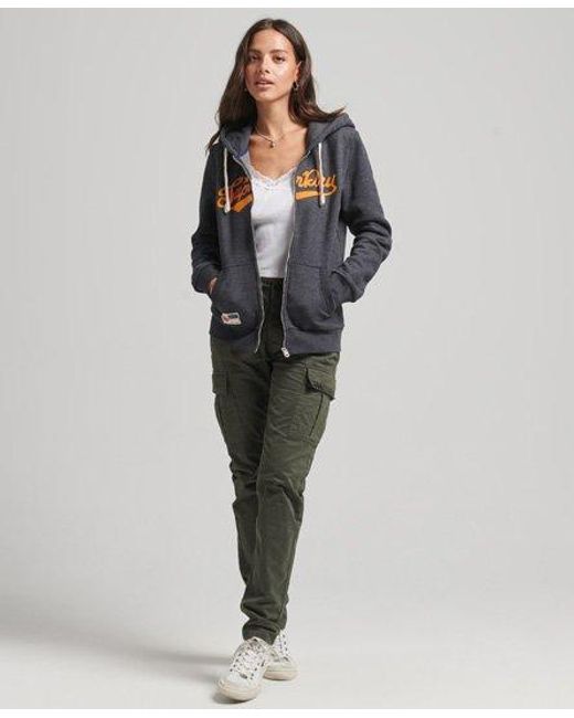 Superdry Gray Script College Zip Hoodie Charcoal Marl