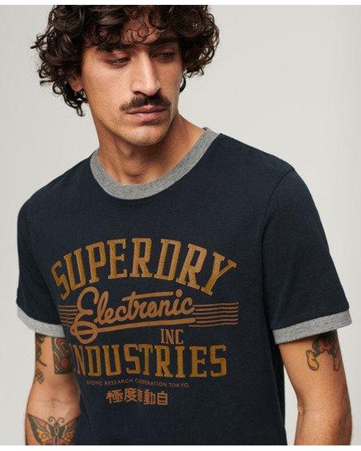 Superdry Blue Ringer Workwear Graphic T-shirt for men
