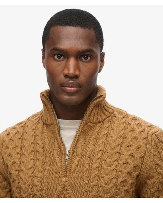 Superdry Brown & Co Vintage Jacob Cable Knit Half Zip Jumper for men