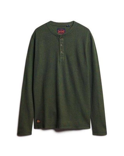 Superdry Green Relaxed Fit Waffle Cotton Henley Top for men