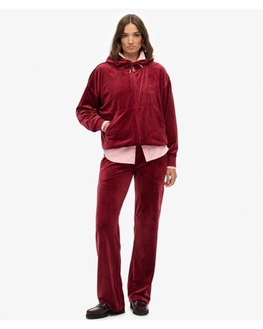 Superdry Red & Co Country Club Velour Zip Hoodie