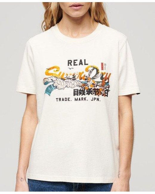 Superdry Tokyo T-shirt Met Relaxte Pasvorm in het White