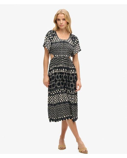 Superdry Black & Co Printed Cut Out Midi Dress