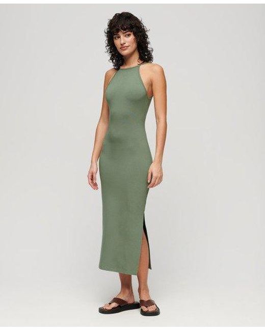 Superdry Jersey Midi-jurk Met Kanten Achterkant in het Green