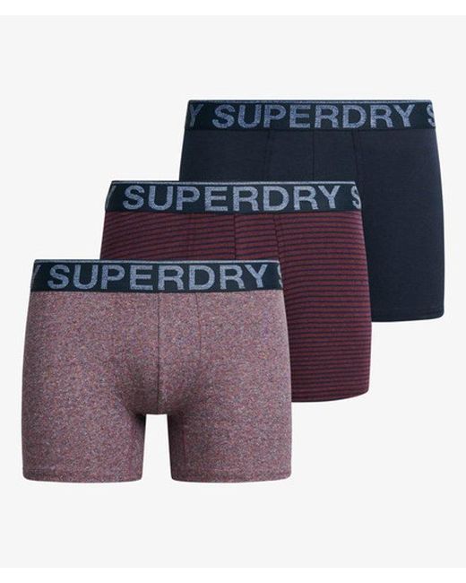 Superdry Blue Classic Logo Print Cotton Boxer Triple Pack for men