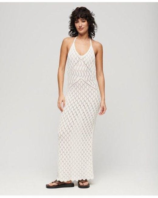 Superdry White Crochet Halter Maxi Dress