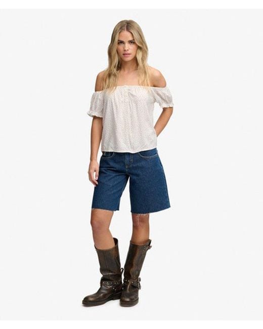 Superdry White & Co Short Sleeve Half Button Woven Top