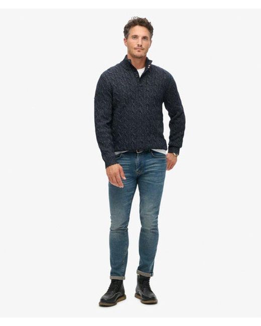 Superdry Blue & Co Classic Cable Knit Button Neck Jumper for men