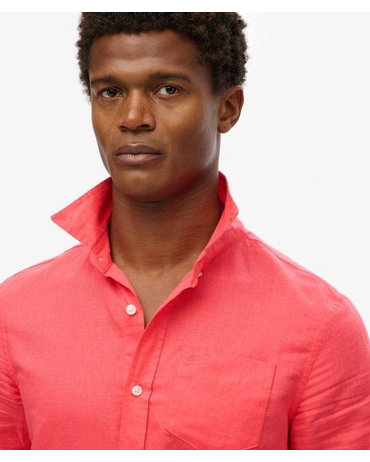 Superdry Red & Co Cotton Linen Short Sleeve Shirt for men