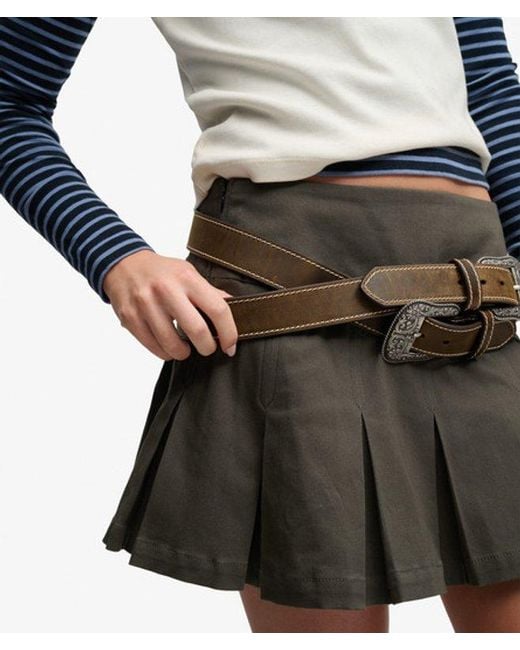 Superdry Gray Bench X & Co Bench Logo Pleated Twill Mini Skirt