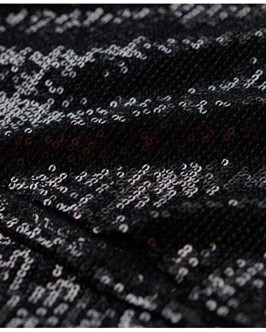 Robe courte caraco à sequins Superdry en coloris Black
