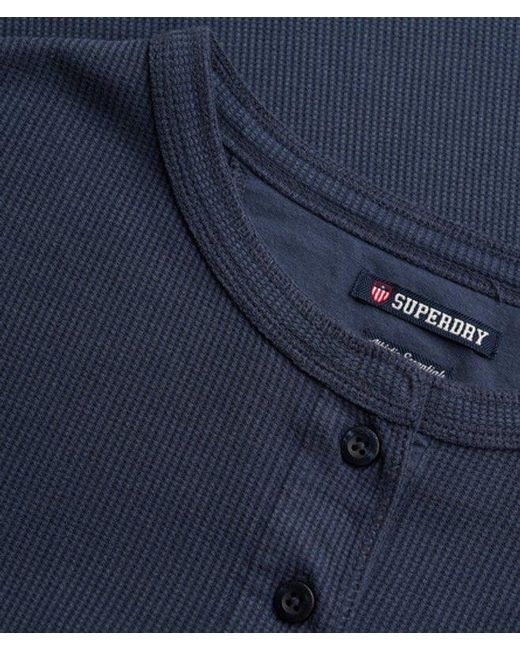 Superdry Blue Athletic Essential Waffle Button Long Sleeve Top