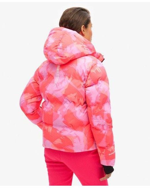 Superdry Red Sport Hooded Ski Boxy Puffer Jacket