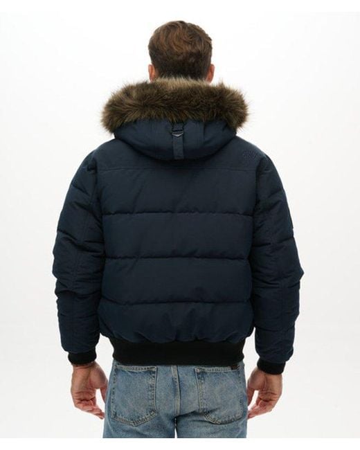 Superdry Blue Everest Hooded Puffer Bomber Jacket for men