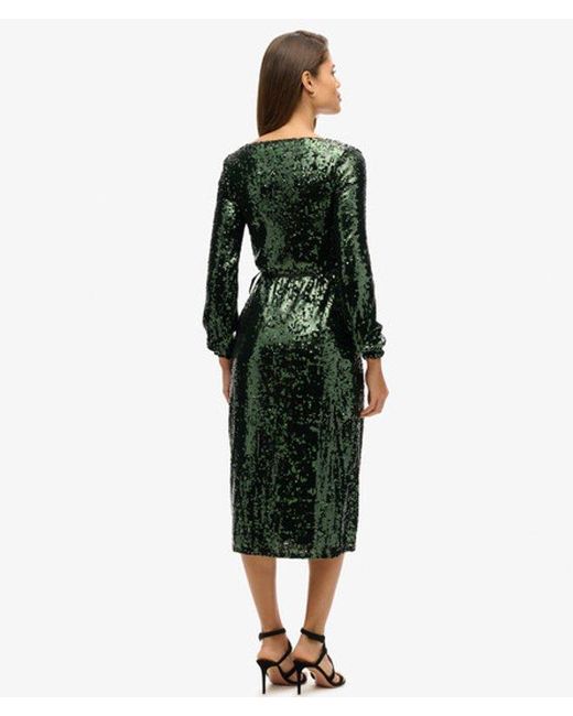 Superdry Green & Co Fully Lined Sequin Wrap Maxi Dress