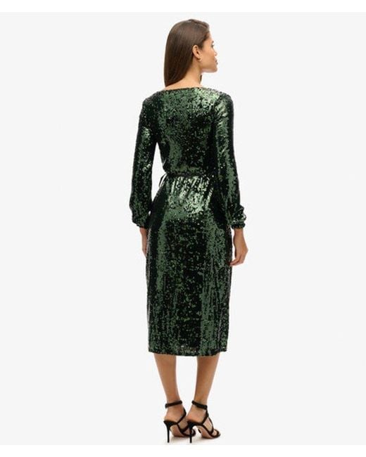 Superdry Green Sequin Wrap Maxi Dress