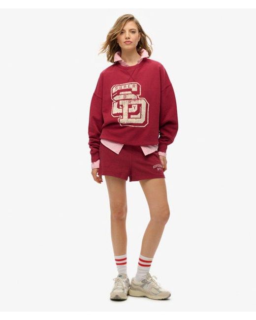 Superdry Red Athletic Essentials Relaxed Flock Crew Sweatshirt