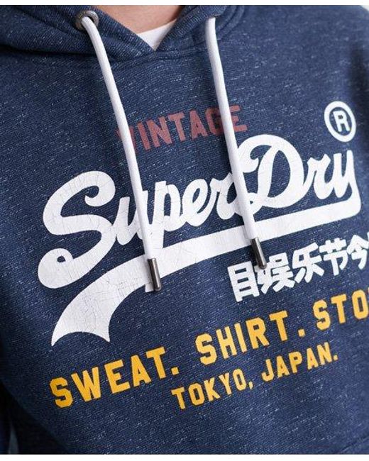 Superdry Blue Sweat Shirt Shop Tri Hoodie Classic Feeder for men