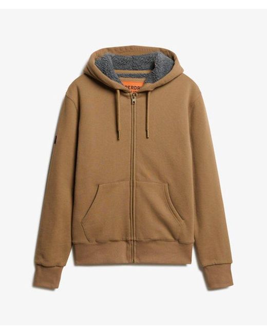Superdry Brown & Co Borg Lined Zip Hoodie for men