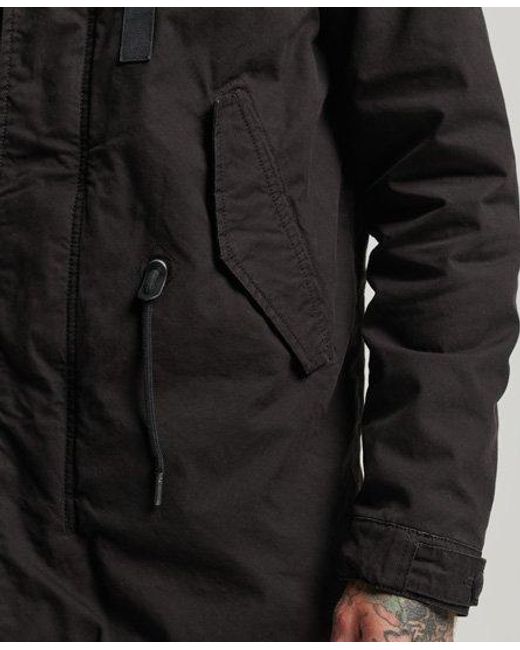 Superdry Black Military Faux Fur Parka Jacket for men