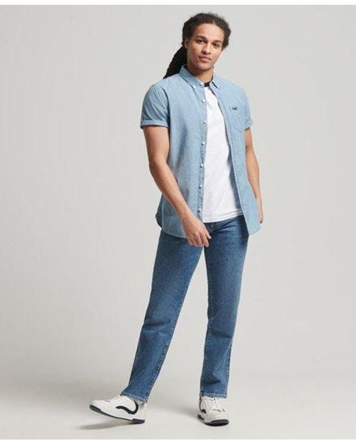 Superdry Blue Organic Cotton Classic University Oxford Shirt Chambray for men