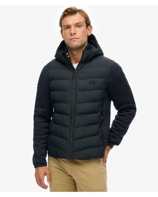 Superdry Blue Hooded Storm Knit Hybrid Jacket for men