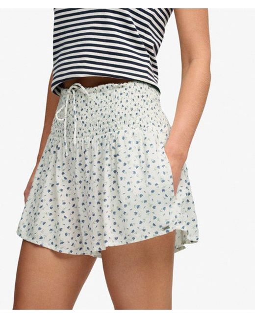 Superdry Blue & Co Printed Mini Smocked Shorts