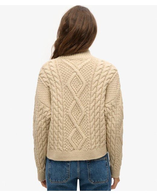 Superdry Brown & Co Classic Cable Knit Aran Polo Jumper
