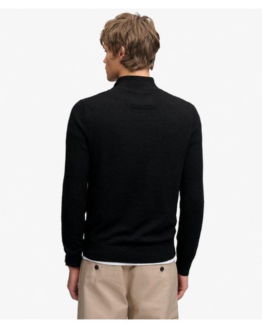 Superdry Black & Co Essential Lightweight Wool Blend Half Zip Jumper for men