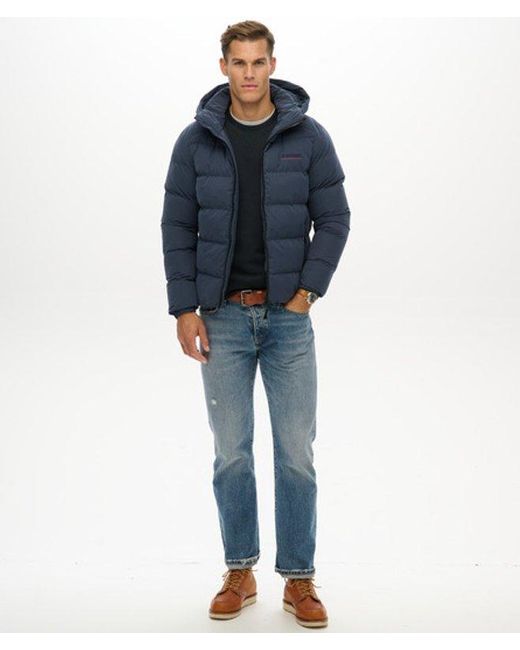 Superdry Blue & Co Hooded Microfibre Sport Puffer Jacket for men