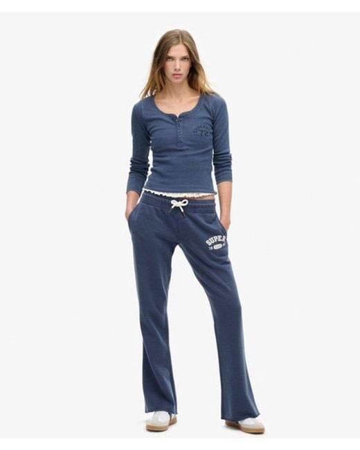 Superdry Athletic Essentials joggingbroek Met Lage Taille En Wijde Pijpen in het Blue