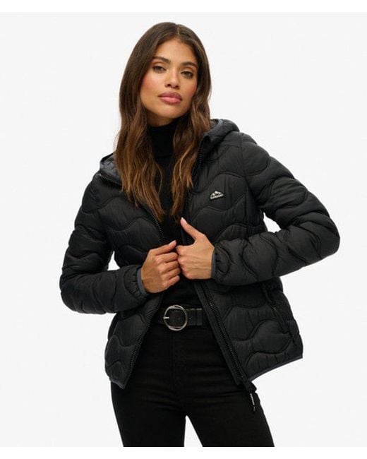 Superdry Black Hooded Fuji Lite Wave Padded Jacket