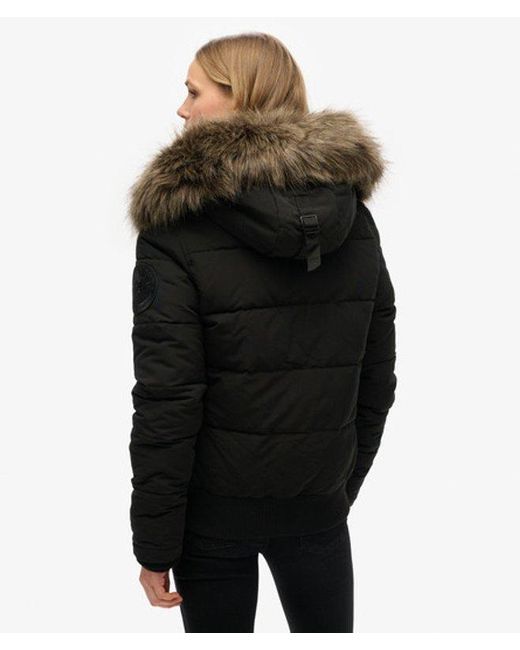 Superdry Black Fully Lined Embroidered Badge Hooded Everest Puffer Bomber Jacket