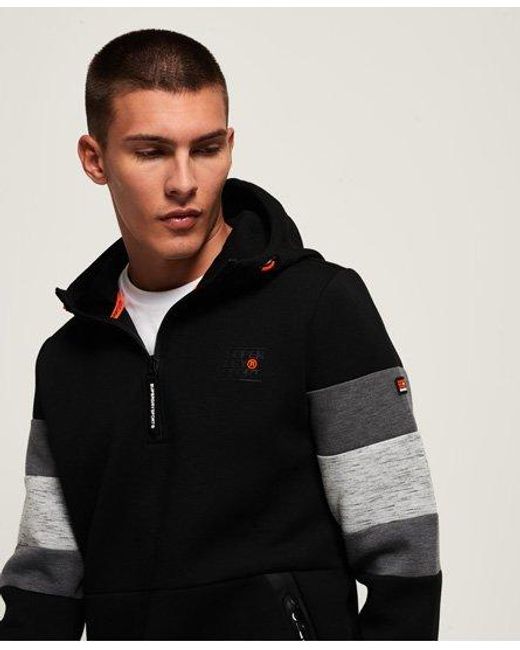 Superdry Black Gym Tech Colour Block Overhead Hoodie /Asphalt Marl for men