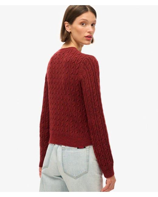Superdry Red Fitted Cable Crew Neck Jumper
