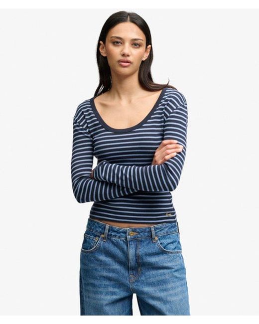 Superdry Blue & Co Athletic Essentials Striped Long Sleeve Top