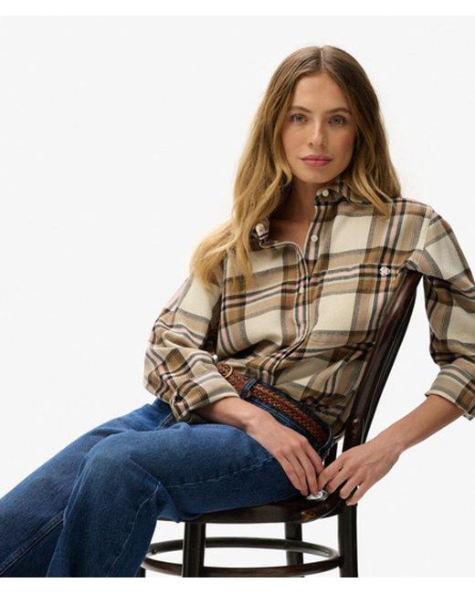 Superdry Brown Check Flannel Boyfriend Shirt