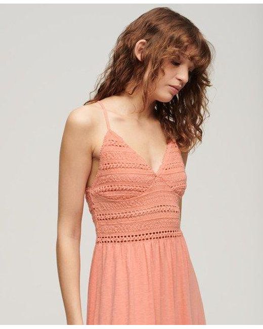 Superdry Pink Jersey Lace Maxi Dress